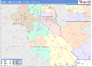Warner Robins Metro Area Wall Map Color Cast Style
